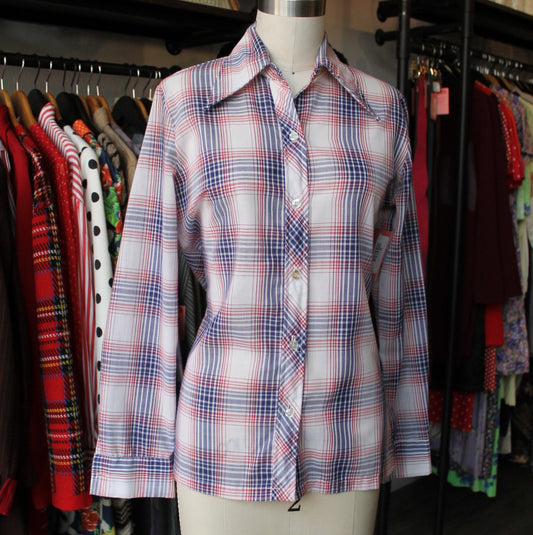 70s Simple Plaid Button Up