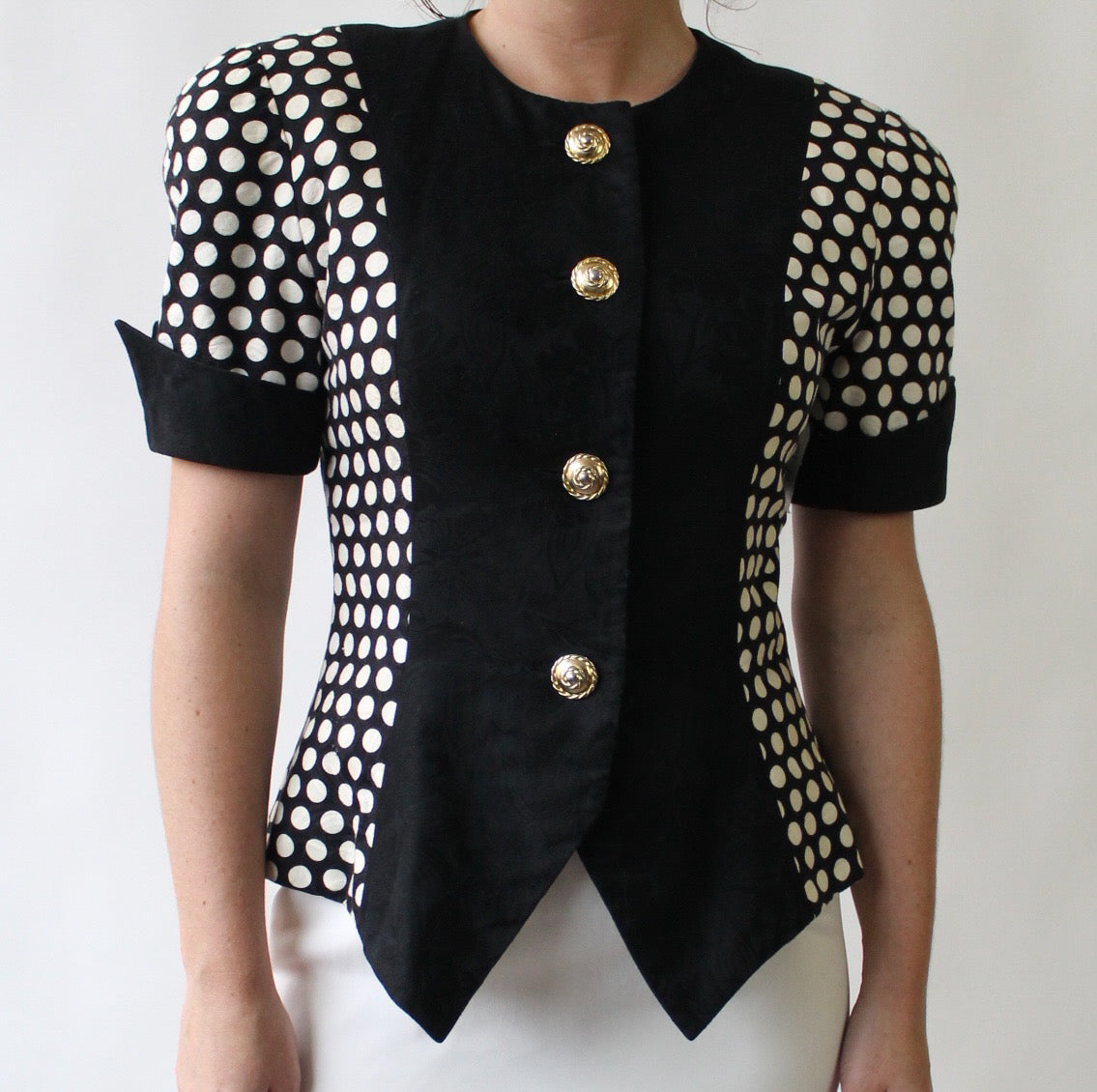 80s Polka Dot and Brocade Short Sleeve Blazer