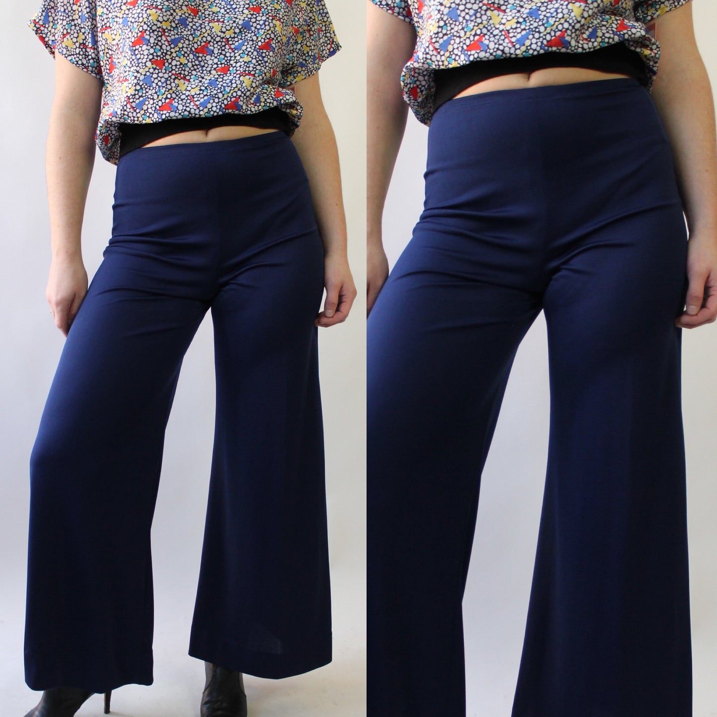 70s Blue Poly Wide Leg Pants