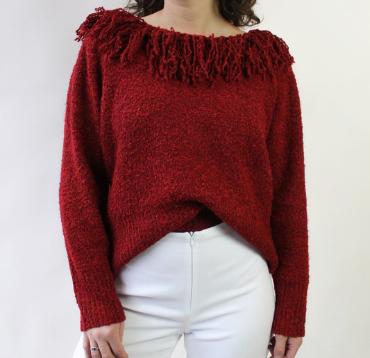 Y2K Red Fringe Collar Sweater