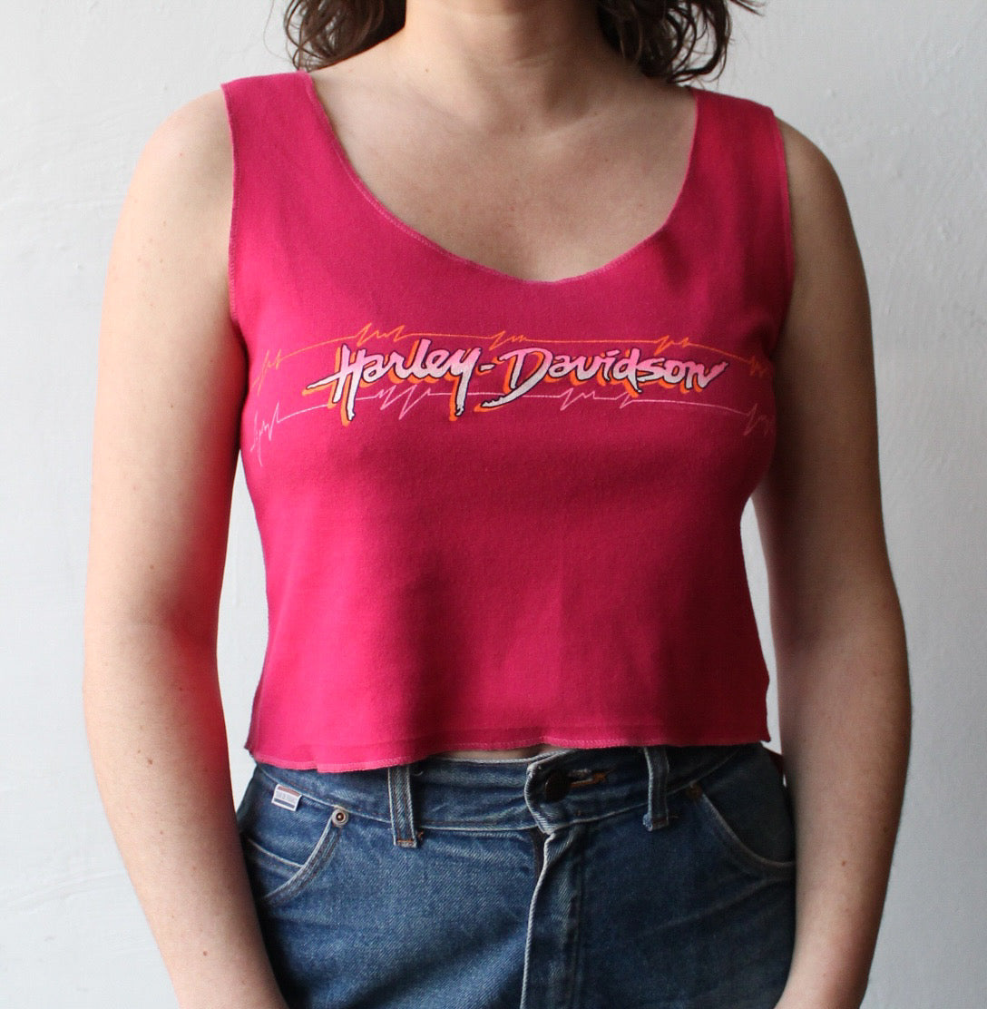 90s Hot Pink Electric Harley Davidson Crossback Tank