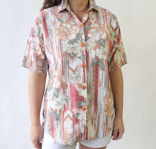 90s Neutral Floral Short Sleve Top