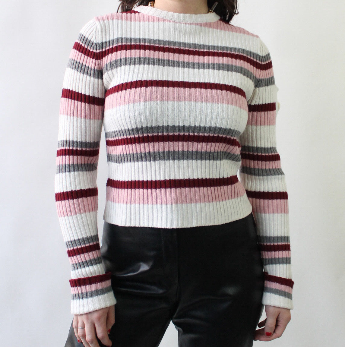 90s Pink Stripes Ribbed Sweater