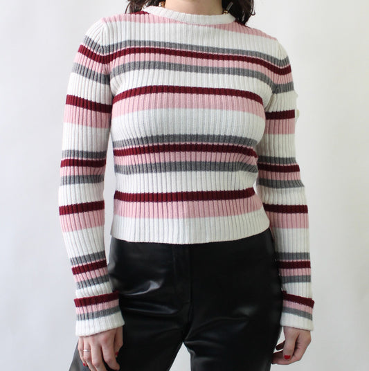 90s Pink Stripes Ribbed Sweater