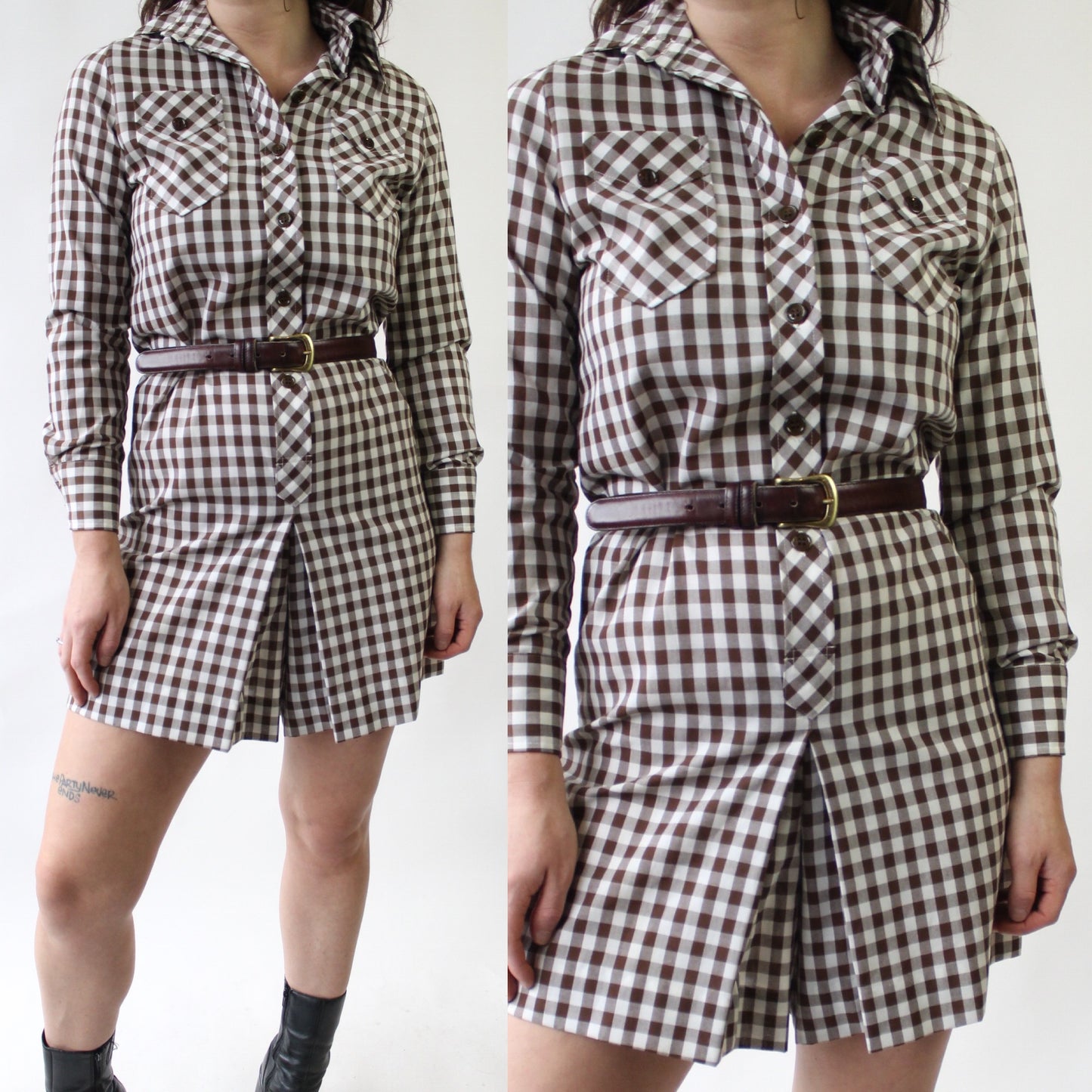 60s Brown Gingham Collared Romper