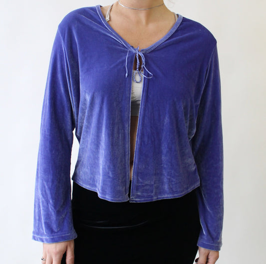 90s Periwinkle Velvet Tie Front Cardigan