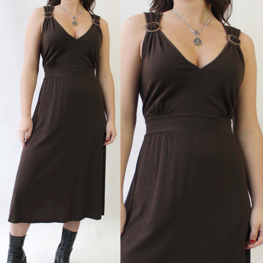 Y2K Brown Jersey Empire Dress