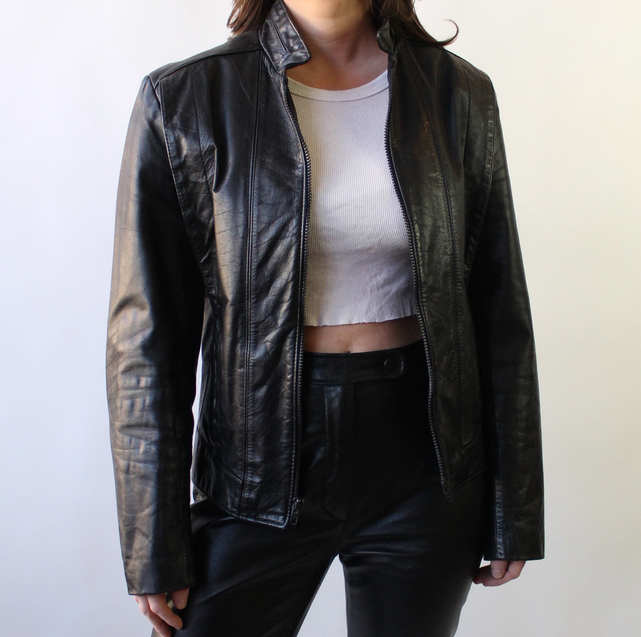 80s Black Paneled Leather Jacket