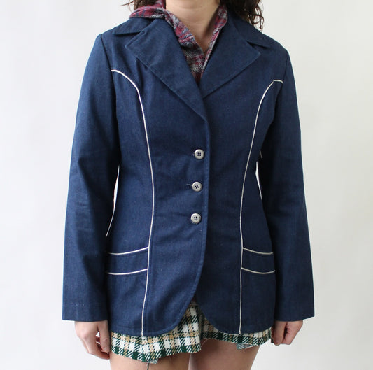 70s Denim Blazer with Silver Piping