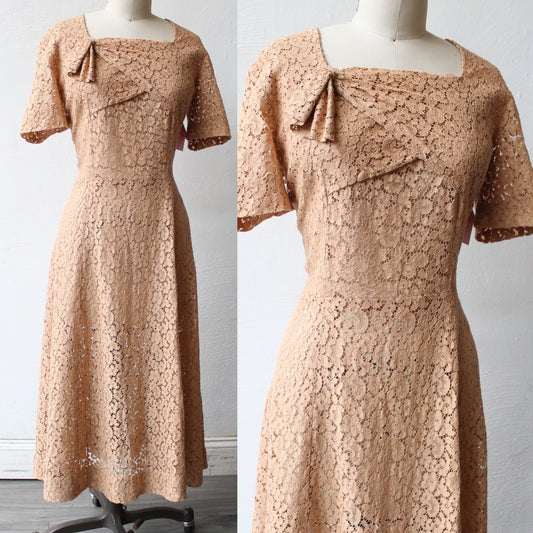 50s Pink Nude Lace Dress