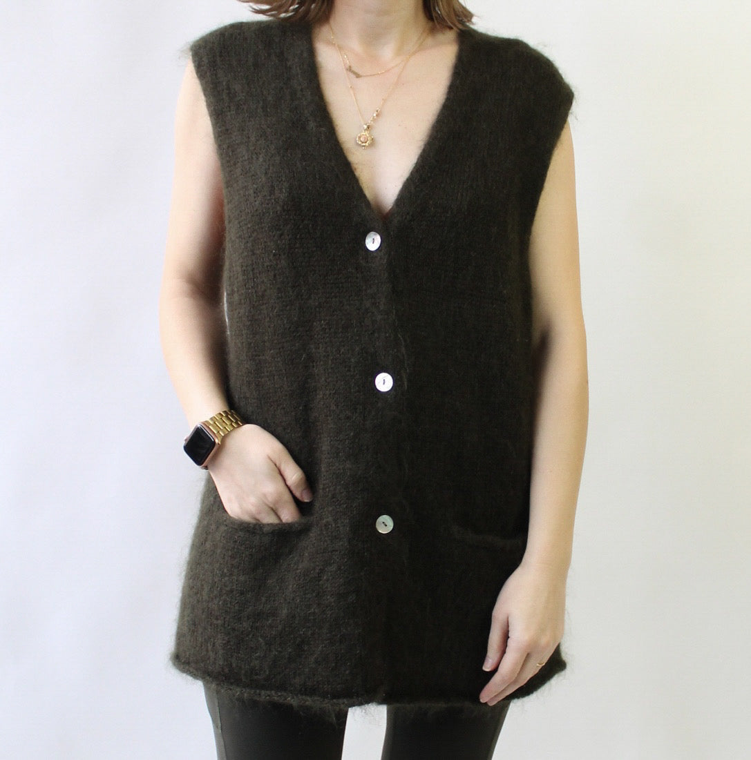 90s Olive Green Mohair Blend Sweater Vest