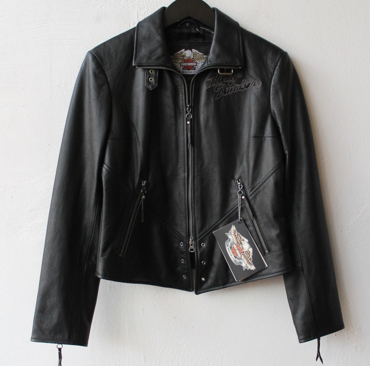 Y2K Deadstock Harley Davidson Embroidered Cafe Racer Leather Jacket