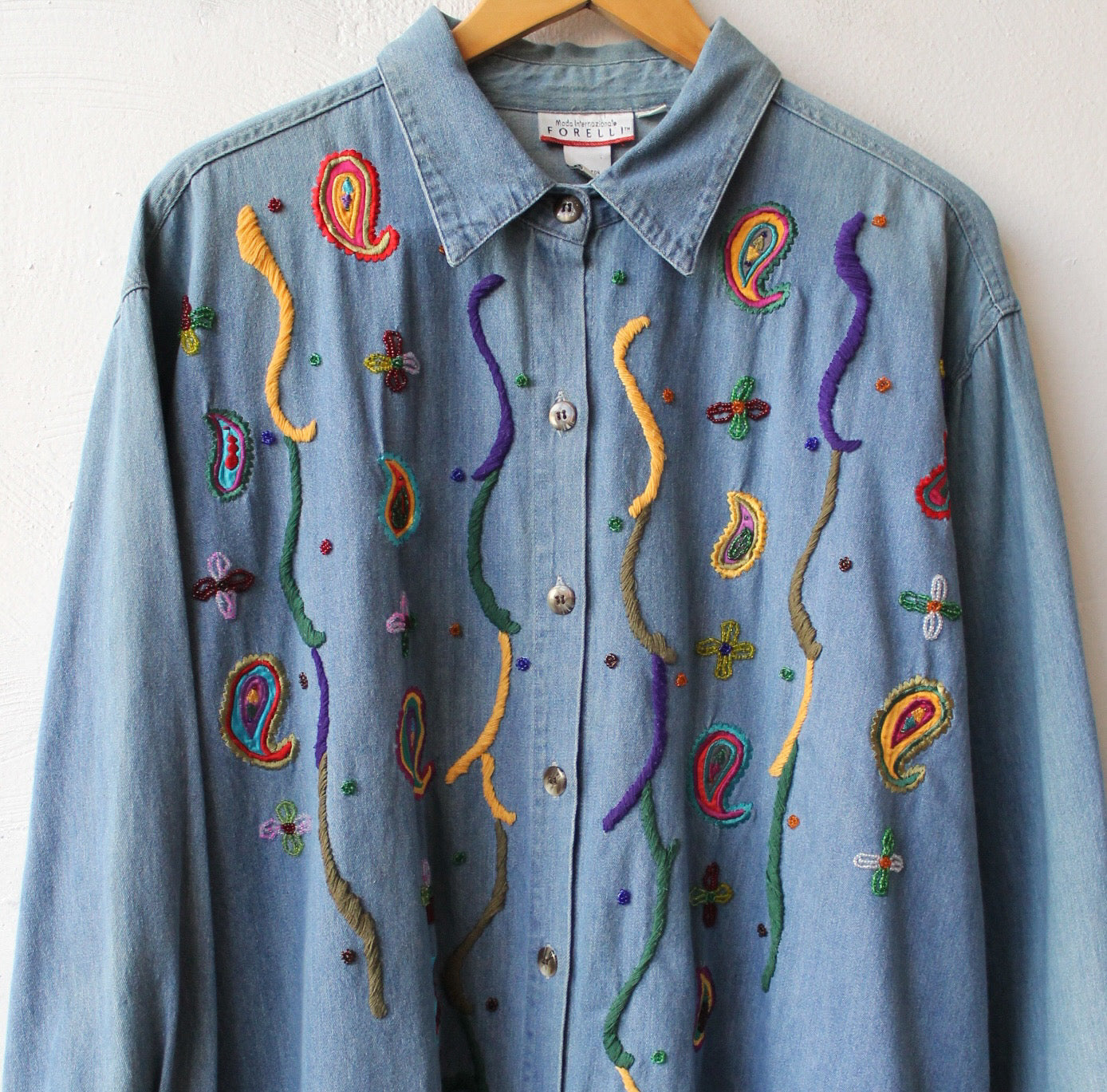 90s Paisley Embroidered Denim Shirt