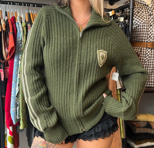 60s Zip Up Cardigan with Crest