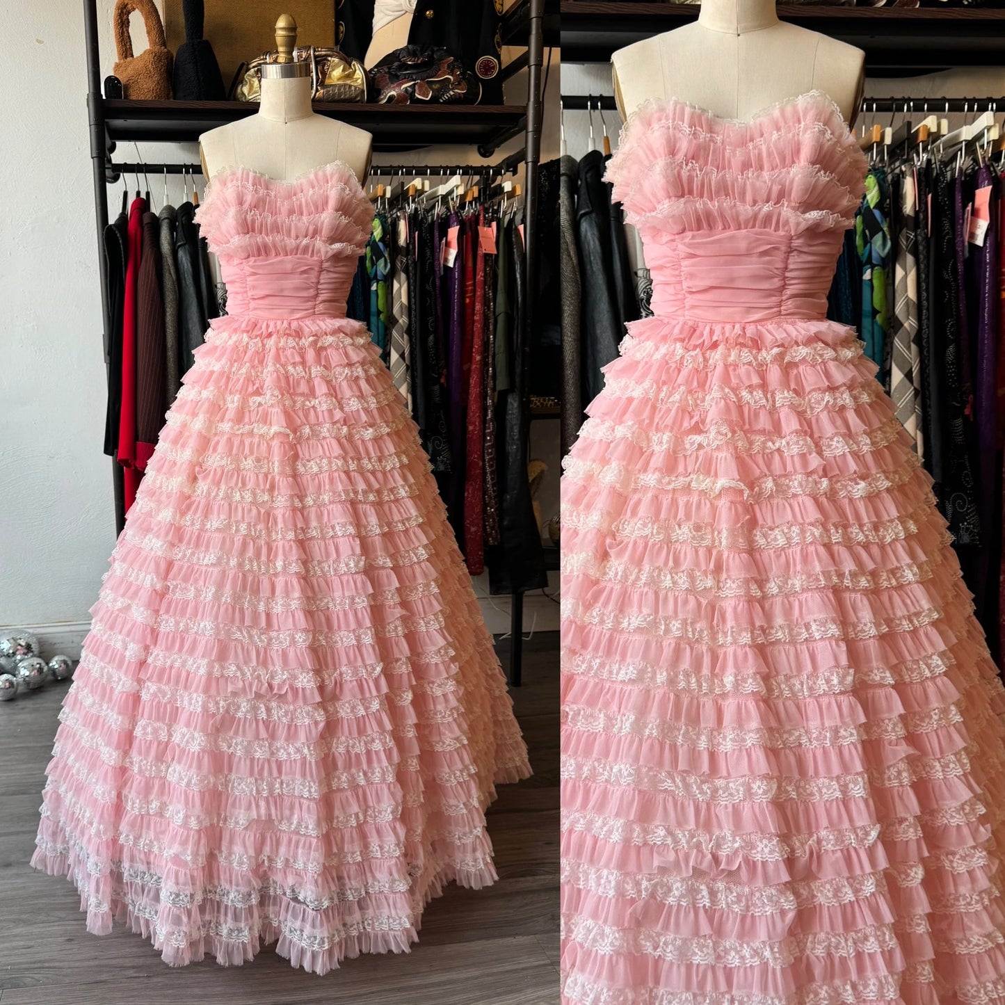 50s Precious Pink Tiered Prom Dress