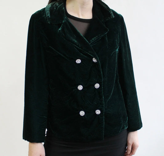 60s Emerald Velvet Jacket with Glitzy Buttons