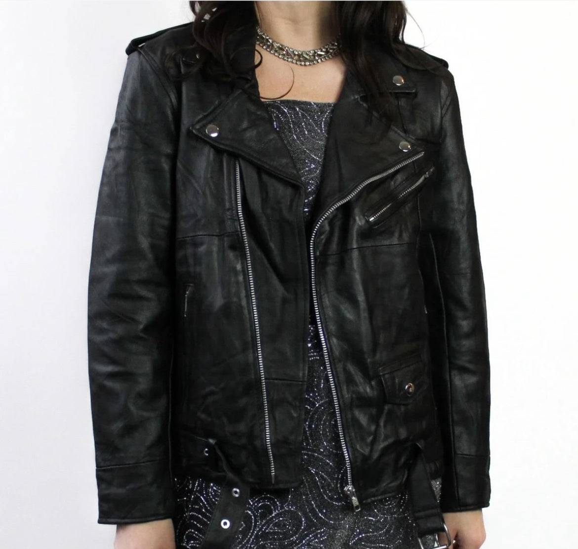 Reworked Black Leather Motorcycle Jacket