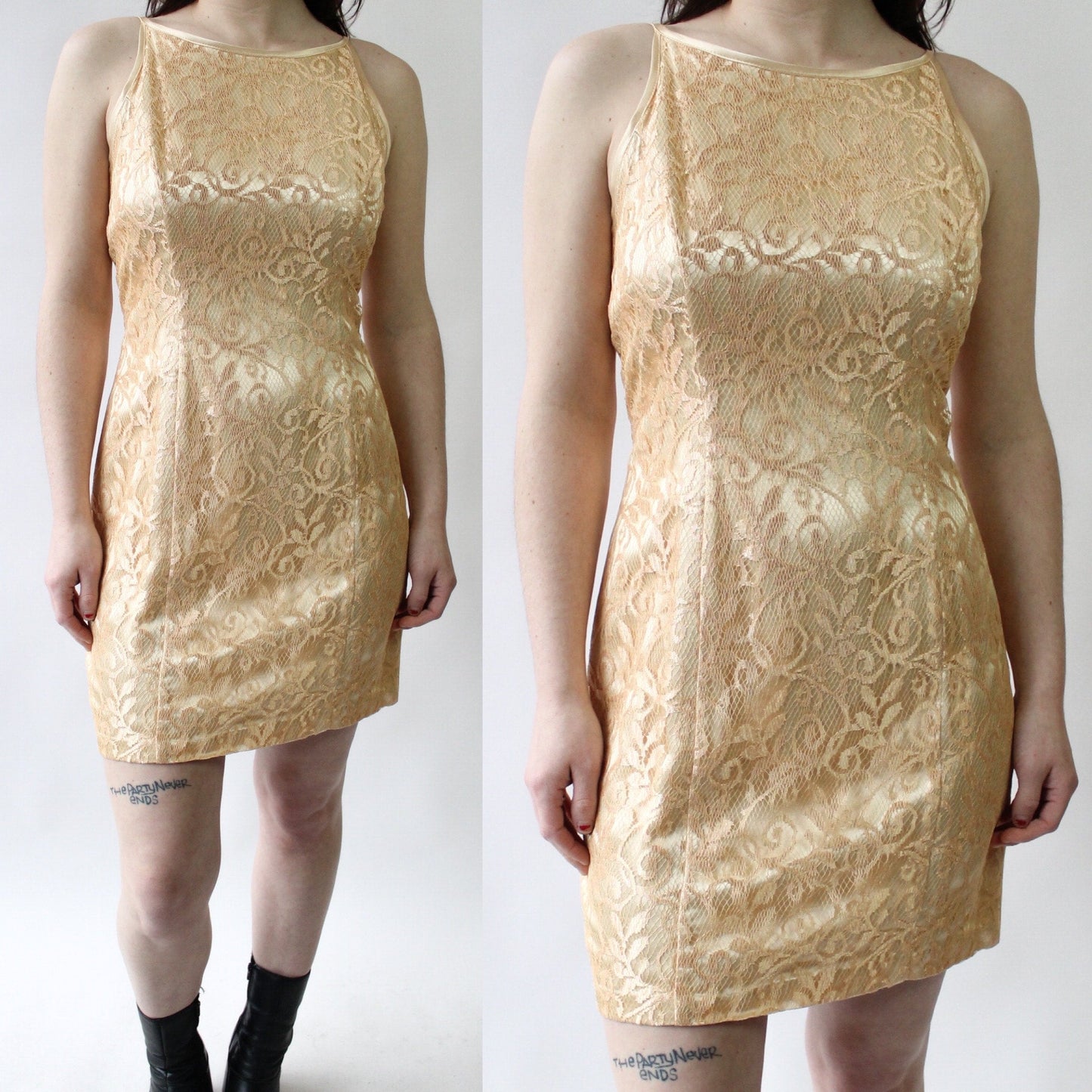 90s Champagne Lace Overlay Dress