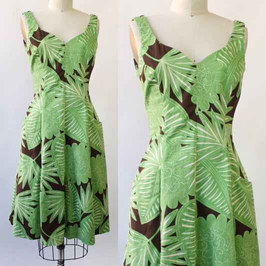 Y2K Cotton Ferns Dress with Pockets