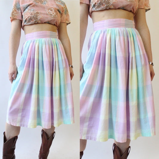 80s Pastel Grid Light Cotton Skirt