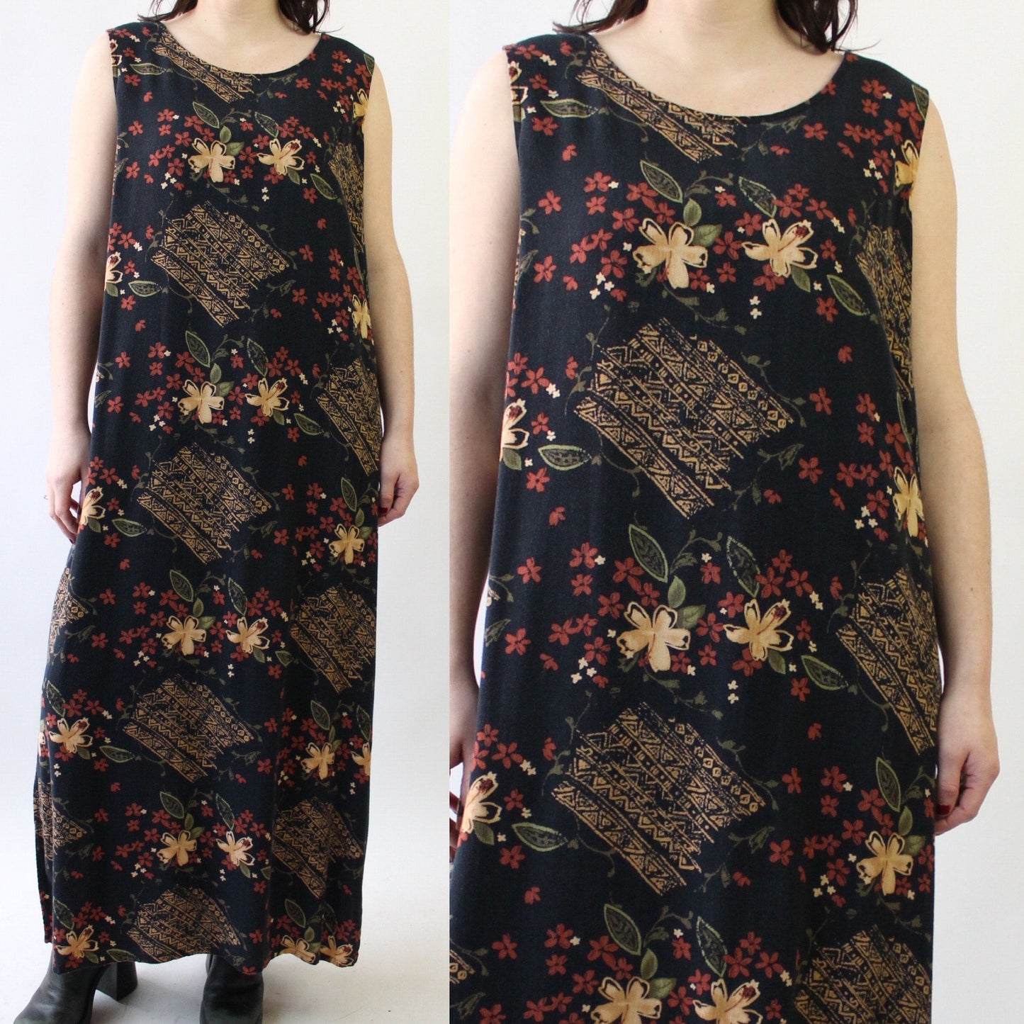 90s Comfy Rayon Maxi Dress with Floral Print