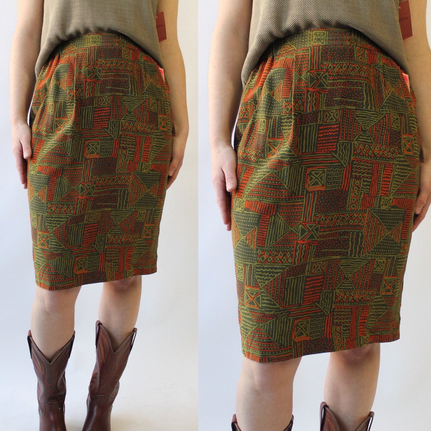 90s Funky Print Silk Skirt