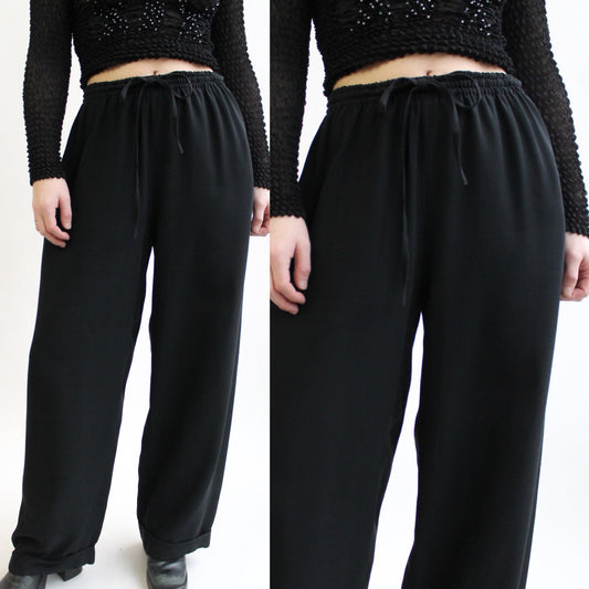 90s Jean Paul Gaultier Classique Black Crepe Cuffed Pants