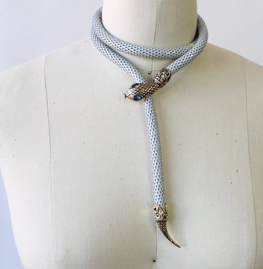 80s DL Auld Mesh Snake Belt - Gray with Blue Eyes