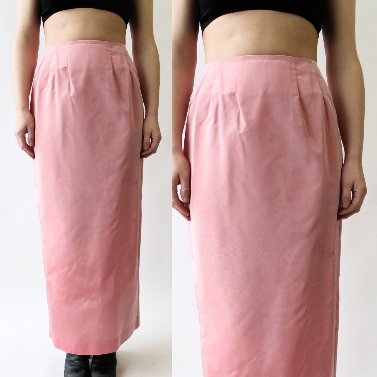 90s Pink Taffeta Column Skirt